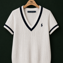 Ralph Lauren White & Navy Short Sleeve Cable Knit Jumper