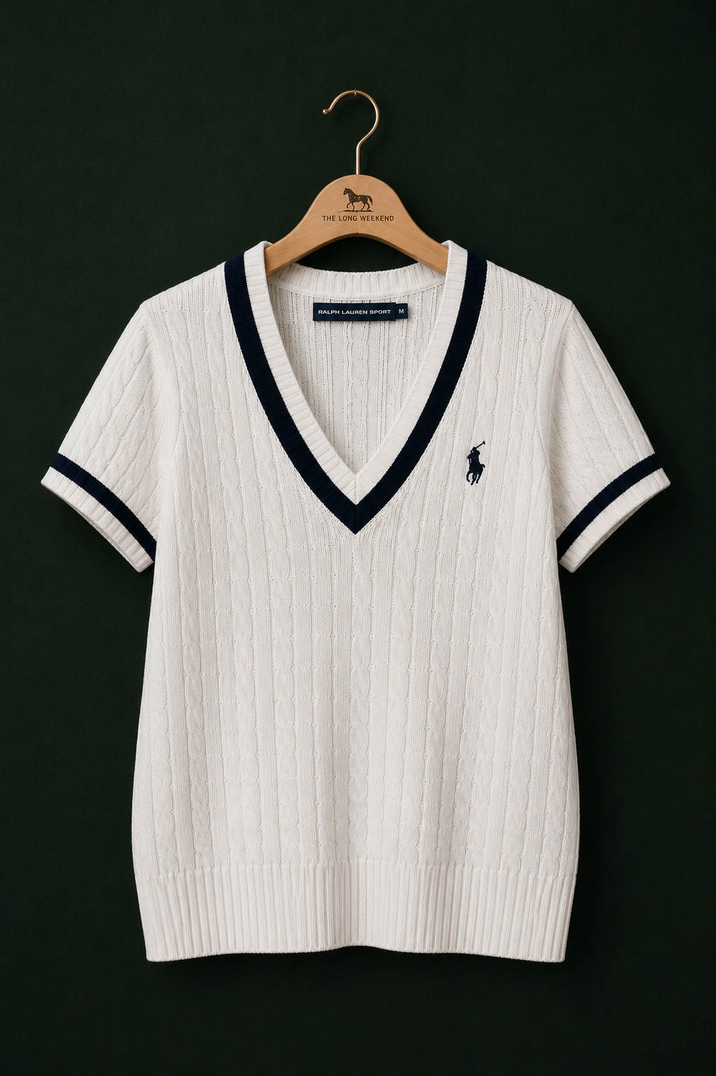 Ralph Lauren White & Navy Short Sleeve Cable Knit Jumper