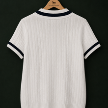 Ralph Lauren White & Navy Short Sleeve Cable Knit Jumper