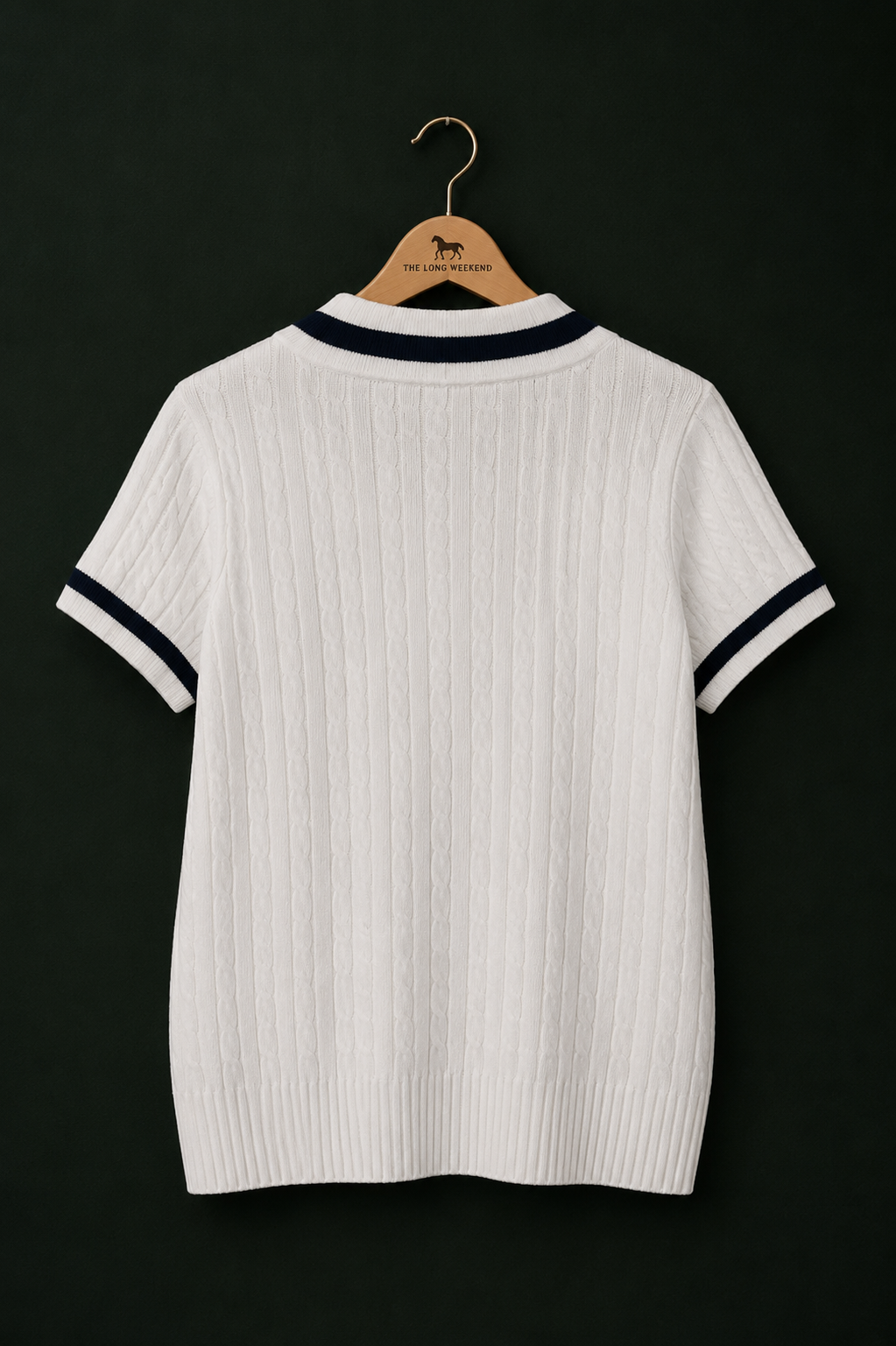 Ralph Lauren White & Navy Short Sleeve Cable Knit Jumper