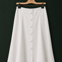 Vintage White Midi Skirt with Covered Buttons