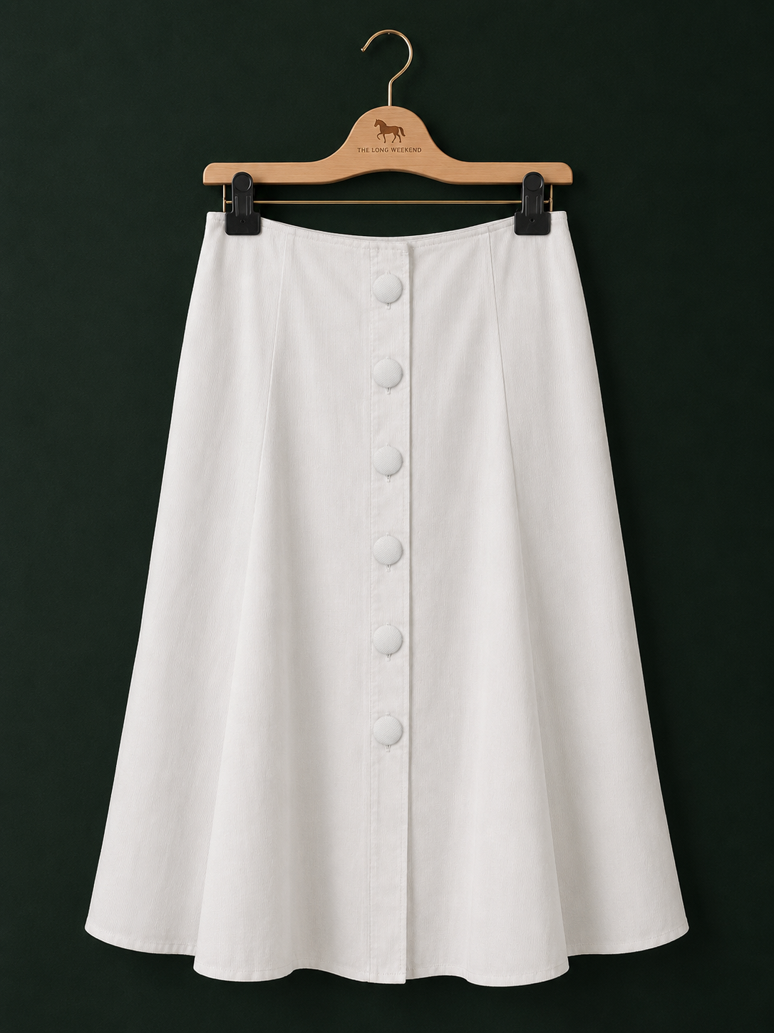 Vintage White Midi Skirt with Covered Buttons