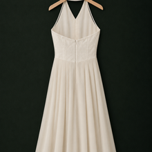 Vintage Pleated Satin Floral Bodice Halter Occasion Dress