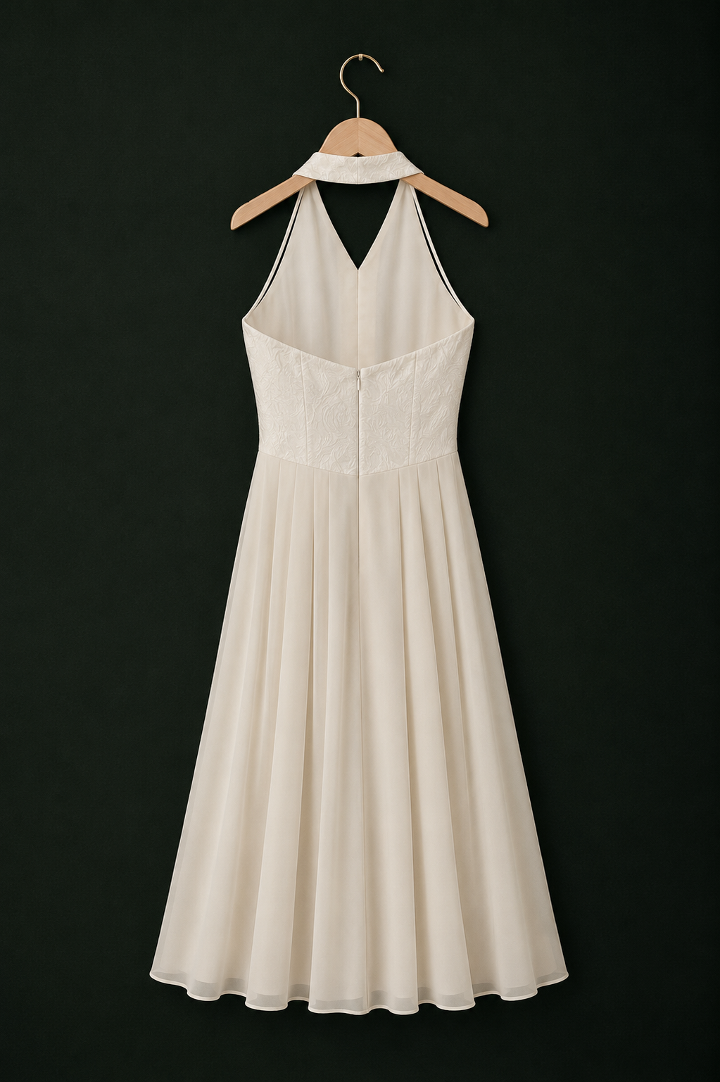 Vintage Pleated Satin Floral Bodice Halter Occasion Dress