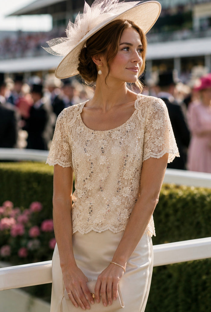 Vintage Floral Lace & Sequin Occasion Top
