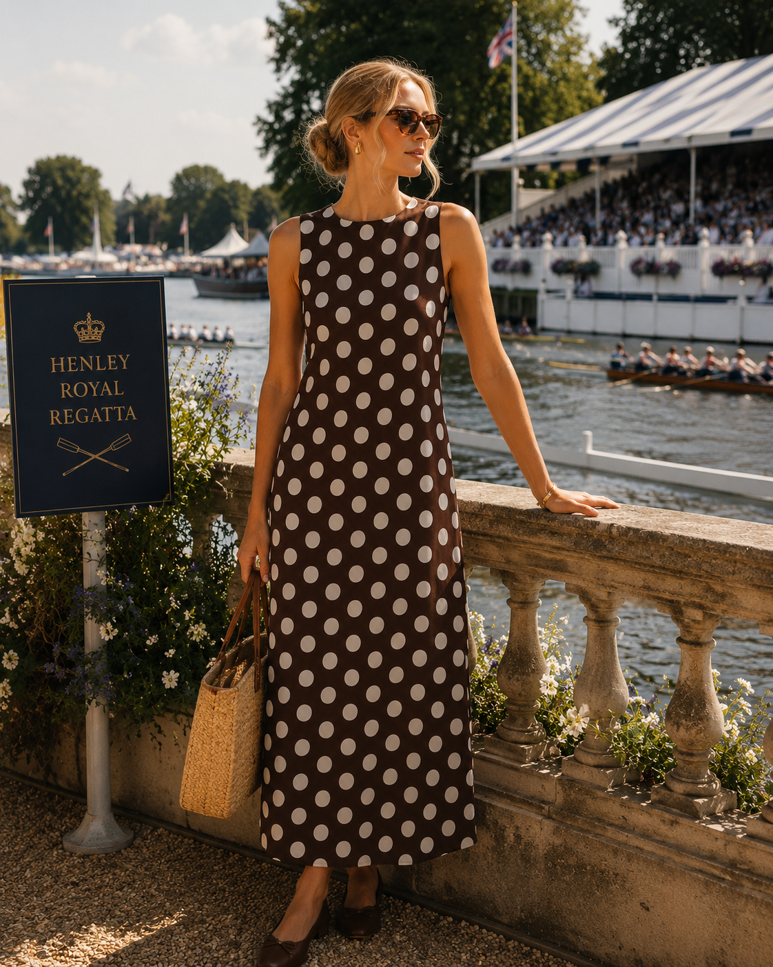 Vintage Brown & Cream Polka Dot Midi Dress