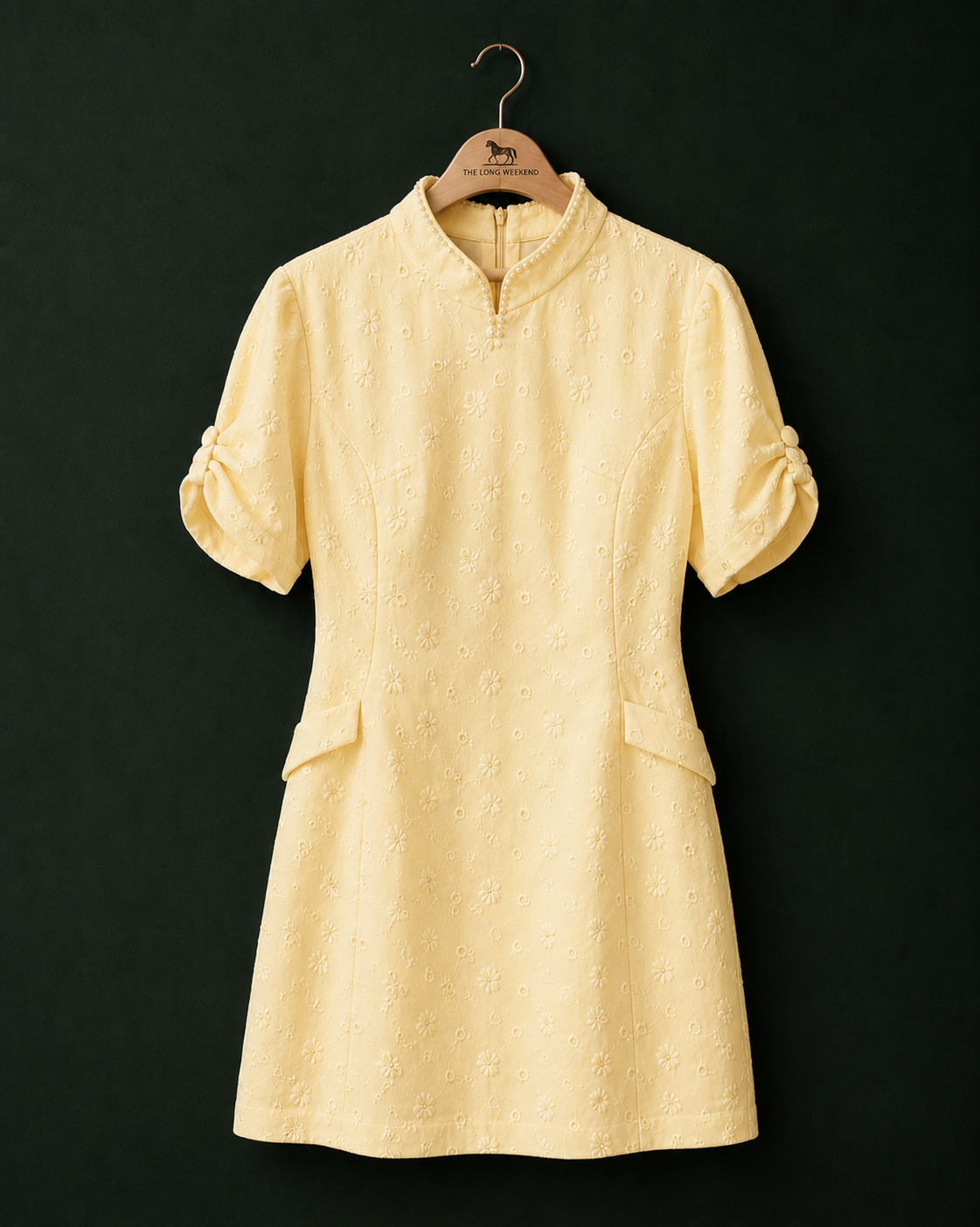 Vintage Handmade Cream Broderie Anglaise Shift Dress with Pearl Detail