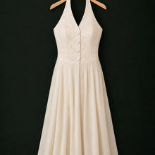 Vintage Pleated Satin Floral Bodice Halter Occasion Dress